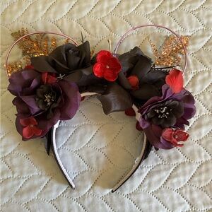 Disney inspired evil queen Floral Mouse Ear Headband with Red and Purple Flowers